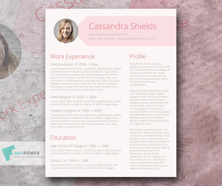 pink resume template freebie
