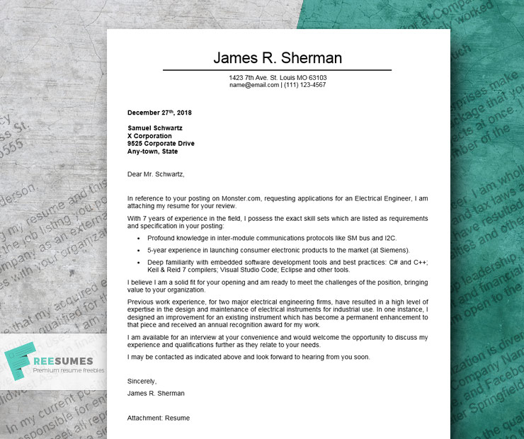 Engineering Cover Letter Sample from www.freesumes.com