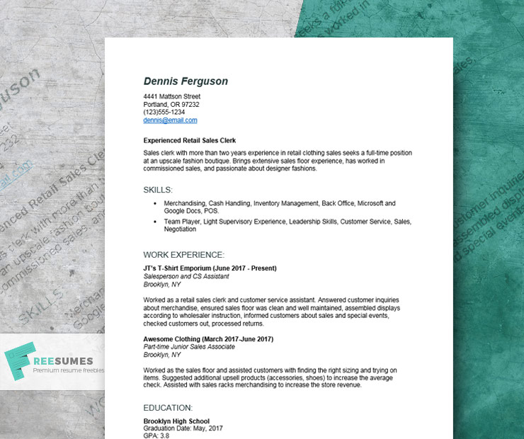 resume example for retail