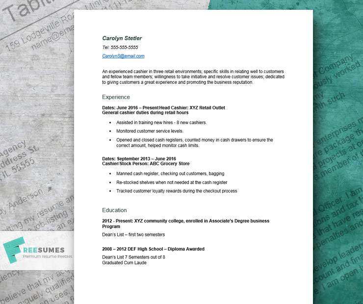 resume example for cashier