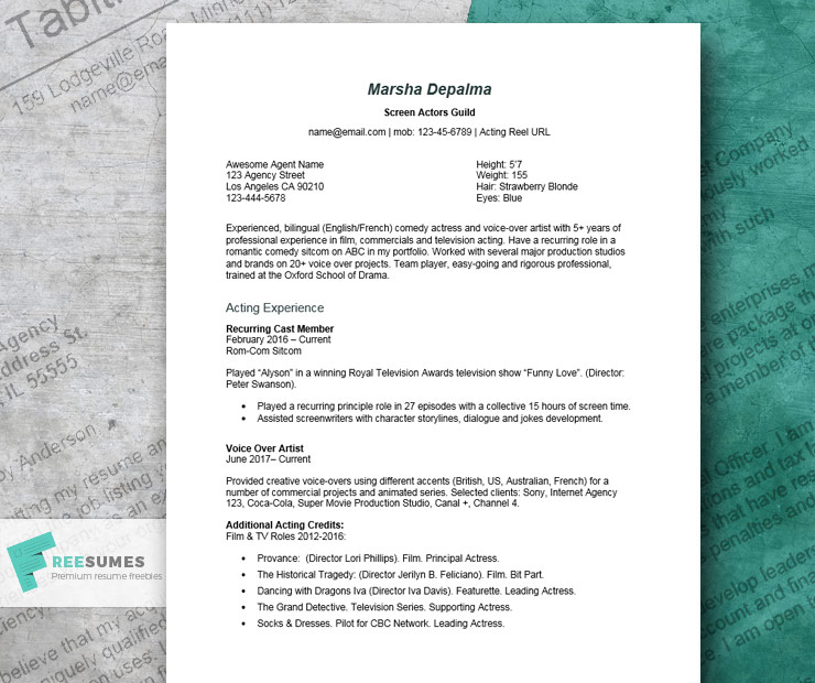 resume example for actors