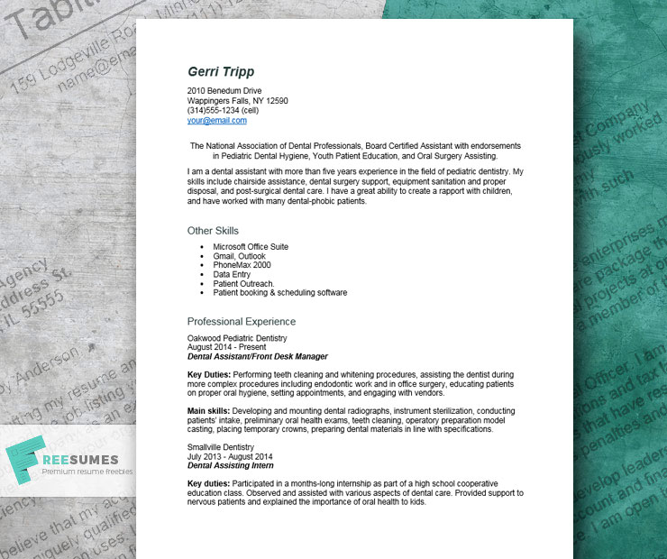 resume example for dental assistant