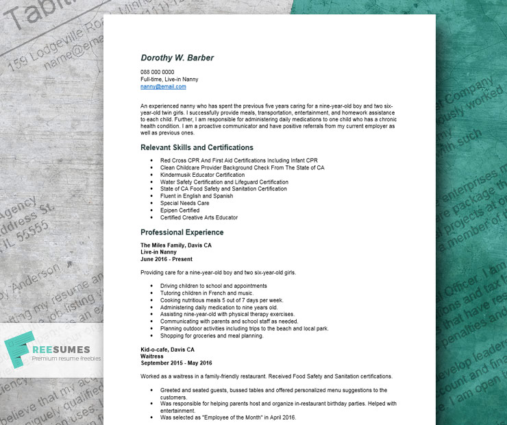 resume example for nanny