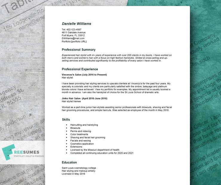 Cover Letter For Hairstylist from www.freesumes.com
