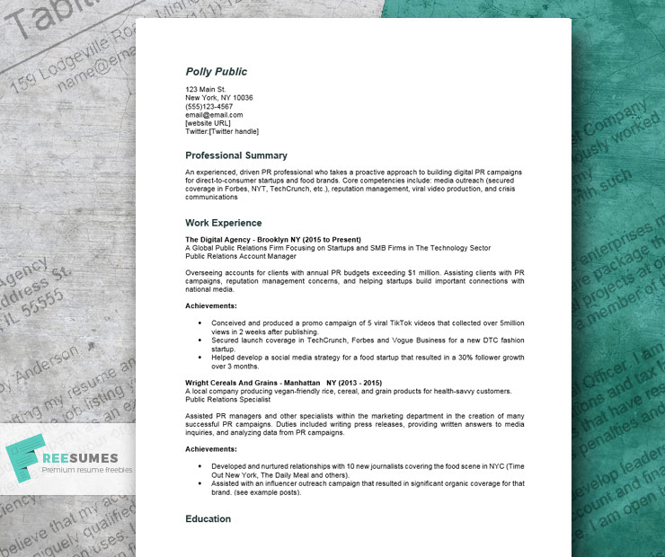 resume example for public relations
