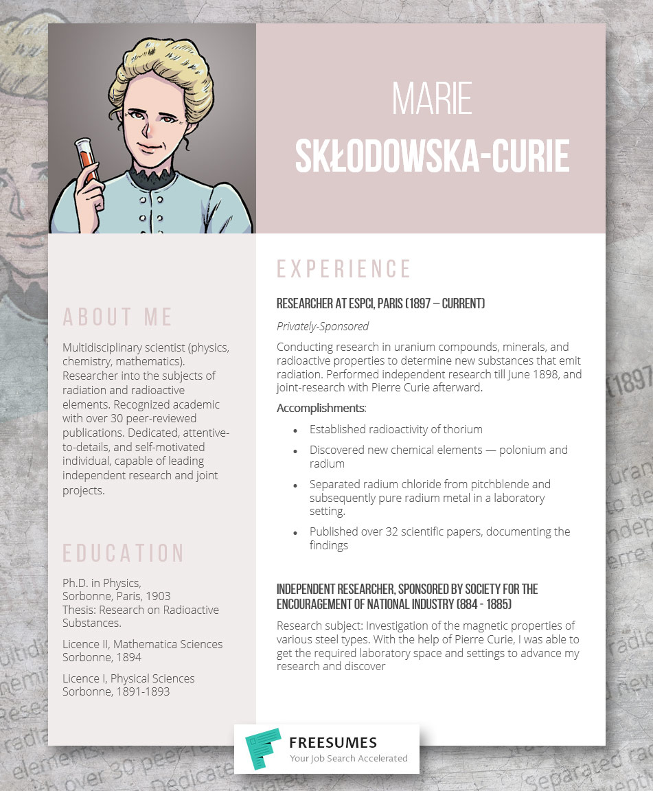 Marie Curie's resume