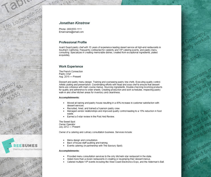 A Delicious Chef Resume Example Freesumes