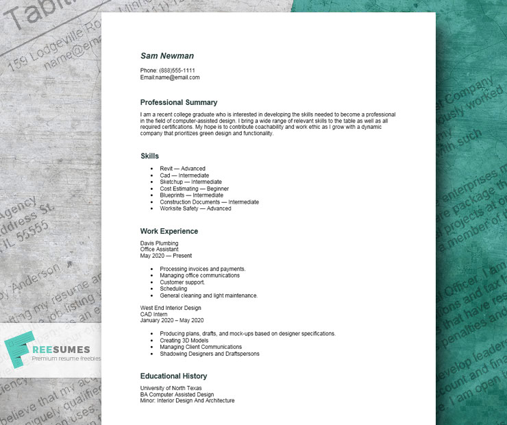 resume example for freshers