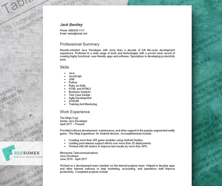 resume sample for a java developer
