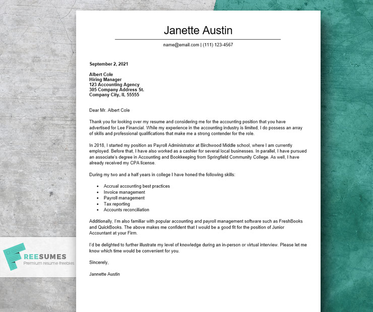 entry-level accounting cover letter example