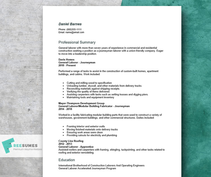 Sample resume of a general employee