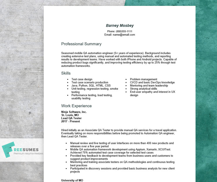 QA Tester Resume Example And Tips Freesumes
