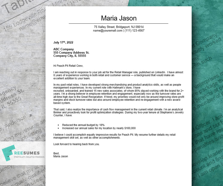 retail operations manager cover letter