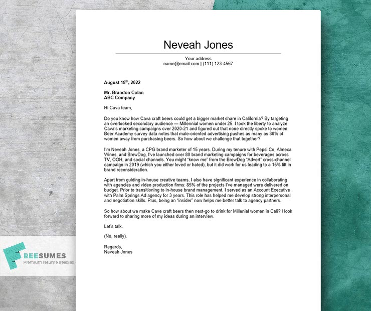 cover letter example for a brand manager