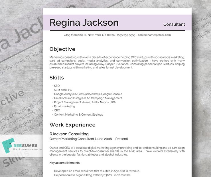 marketing consultant resume sample