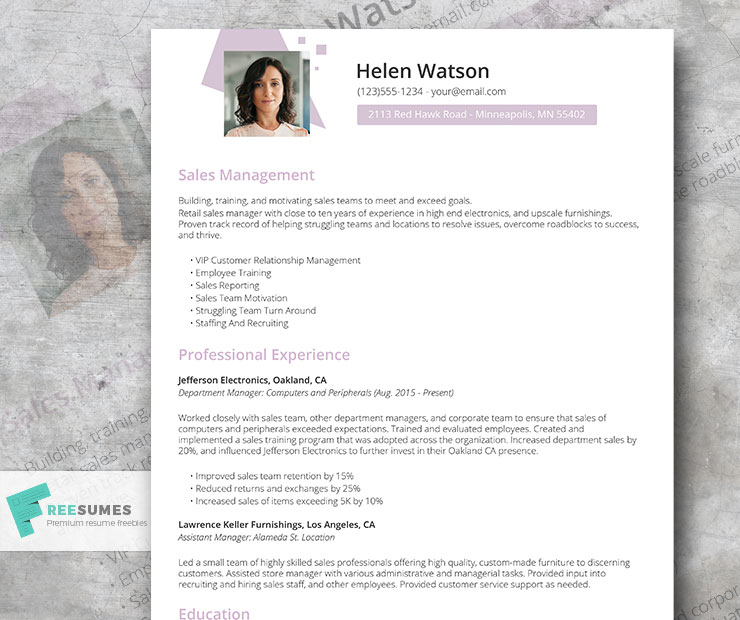 resume template for a manager