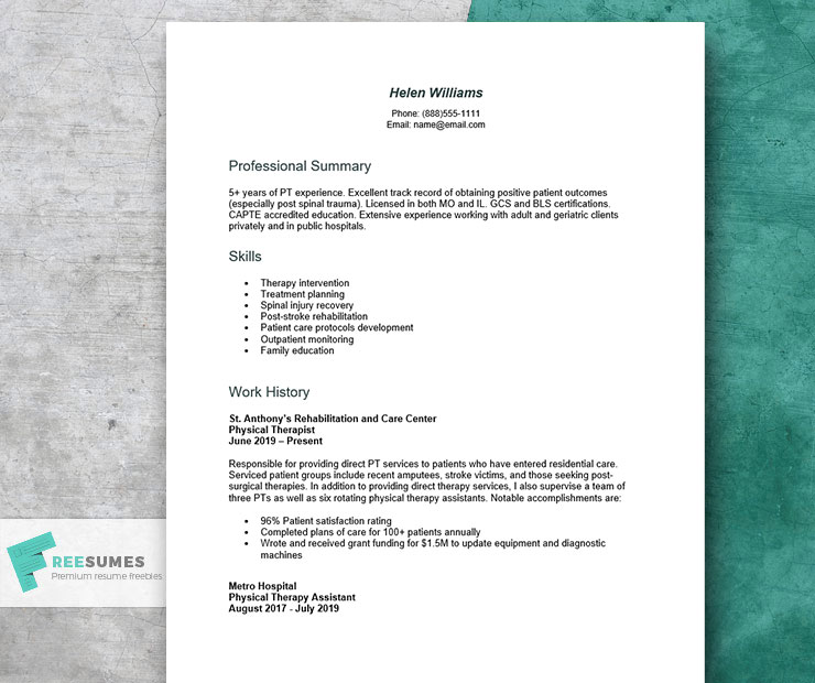 physical therapist resume sample