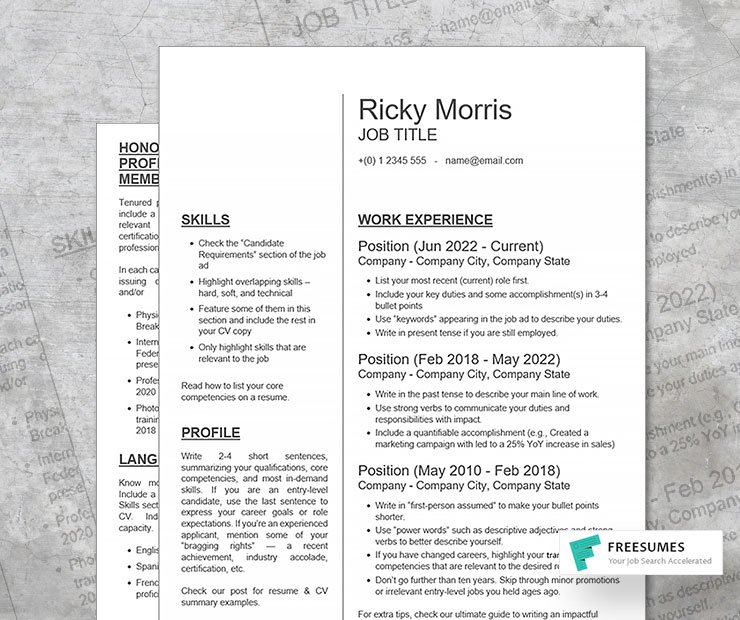 free 2-page CV template administrator