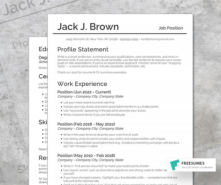 free 2-page businesslike CV template