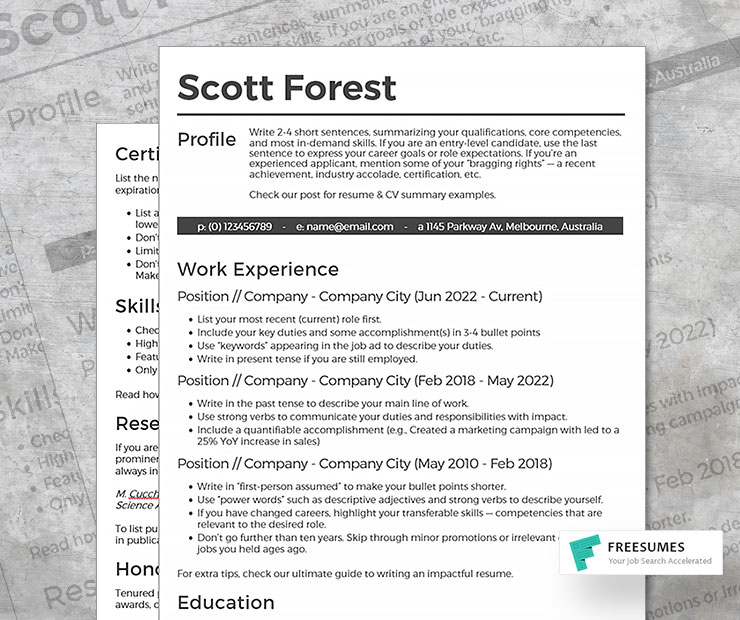 free 2-page practitioner CV template