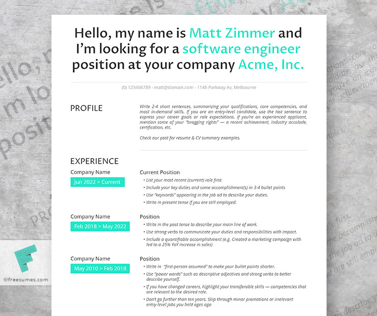 straight shooter resume template