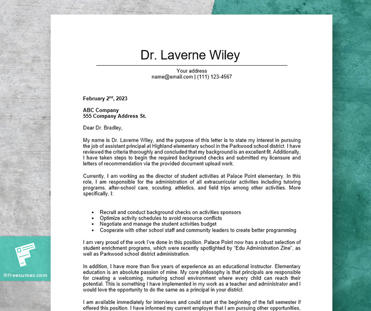 cover letter example for assistant principal