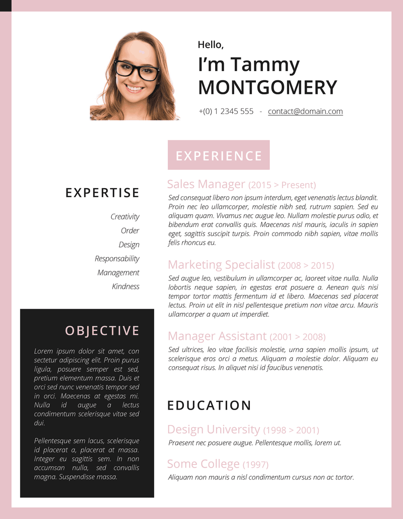 downloadable pink resume template