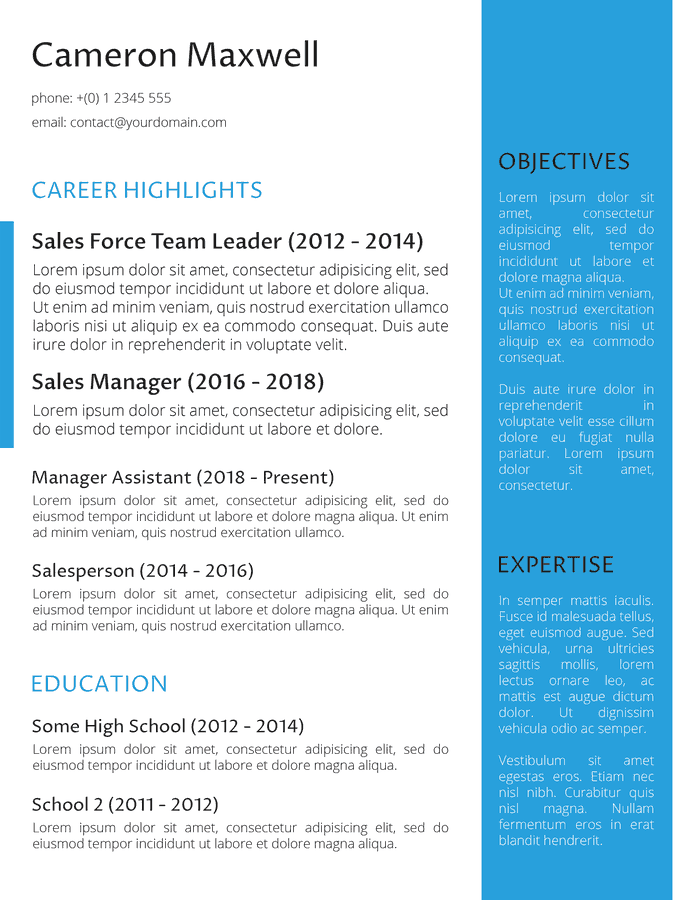 blue resume template