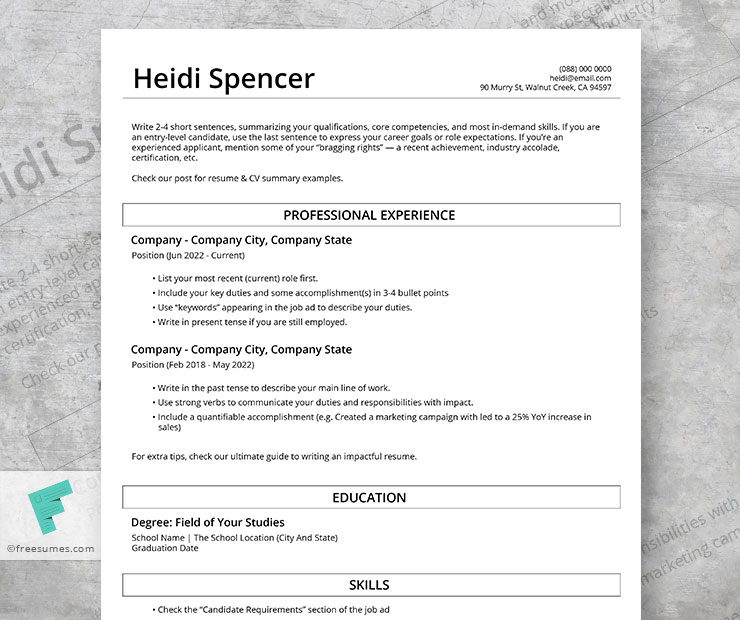 ATS compatible resume template minimalista