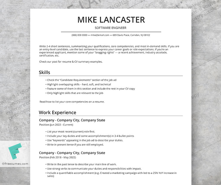 downloadable ATS resume template pro profile